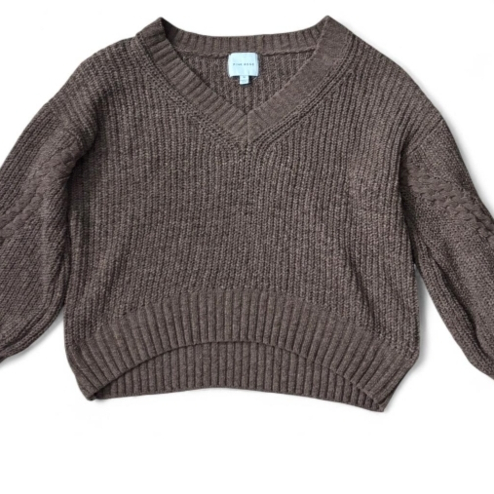 Pink Rose Chocolate V-Neck Sweater